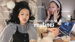 cozy morning & night routines ️ selfcare, home cooked meals, being a homebody - boston diaries