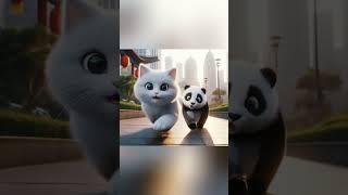 cat and panda are eating lollipops #cat #cats