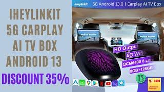 iHeylinkit 5G Carplay Ai TV Box Android 13 Wireless Android Auto Qualcomm 6490 Octacore 8+128G Wifi6