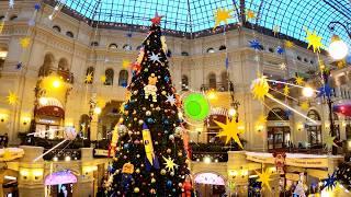 ⁴ᴷ⁵⁰ Walking Moscow: Moscow Center - GUM - Christmas & New Year's Celebration Preparing