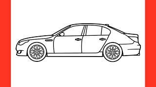 How to draw a BMW M5 E60 easy / drawing bmw 5 series v10 step by step