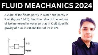 #jeemain2024 A cube of ice floats partly in water and partly in k.Oil. Find the ratio of the volume