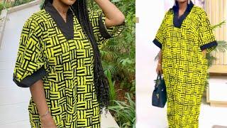 How to Cut and sew a Kaftan Dress with a V-Shaped Scrub Neckine | Beginners Friendly.