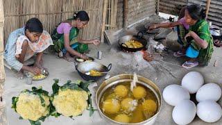 How Santali tribal mother cooking EGG recipe with CAULIFLOWER | Totally new style egg curry recipe