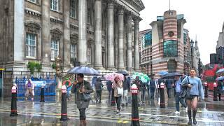 Heavy Rain in the City of London ️ Rush Hour London Walk Tour · 4K HDR