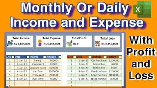 Monthly Income and expenses with profit And loss excel sheet @ Nasir IT Solution