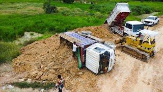 Wonderful!! United Komatsu D31P Bulldozer, Pushing soil into the rice field, Truck Helping