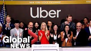 Ride-sharing service Uber opens on the New York Stock Exchange