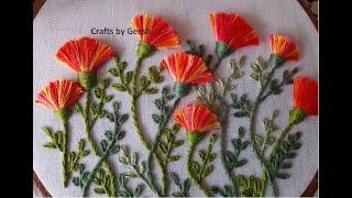 Hand Embroidery 3D fluffy flowers | Simple & Easy tutorial | Tassel Stitch, pom pom flower Lesson 16