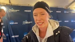 Alicia Monson of Wisconsin talks after finishing 2nd at the 2019 NCAA Cross Country Championships