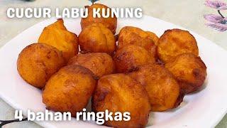 Cucur labu kuning sedap lembut didalam rangup diluar, guna 4 bahan ringkas sahaja, sangat mudah.