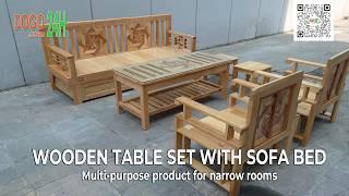 Wooden Table Set With Sofa Bed |  Bộ Bàn Ghế Phòng Khách Với Ghế Sofa Giường Gỗ | Do Go 24H