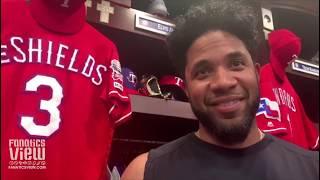 Elvis Andrus Displays His Exclusive Texas Rangers Nike Cleats for Fanatics View