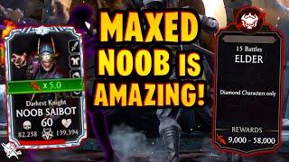 MK Mobile. MAXED Darkest Night Noob Saibot vs. ELDER Survivor Tower. This Guy is AWESOME!