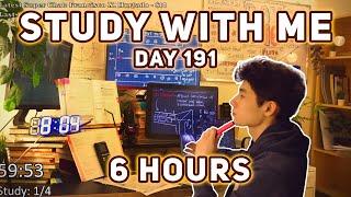 LIVE 6 HOUR | Day 191 | study with me Pomodoro | No music, Rain/Thunderstorm sounds