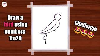 Draw a bird using numbers || challenge || zeeni Arts #draw #simpledrawing #us #digitalpainting