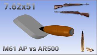 7.62x51mm M61 AP vs 3/16th inch angled AR500 steel - Bullet penetration simulation