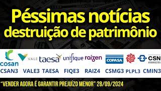 CSAN3 arrependimento CSMG3 | FIQE3 | RAIZ4 | PLPL3 | USIM5 | CMIN3 | VALE3 | TAESA AÇÕES E DIVIDENDO