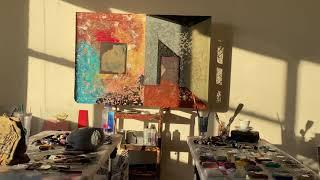 Tarik Mendes Art Studio Mixed Media on Net Screen Custom Wooden Frame