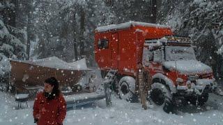 CAMPING IN HEAVY SNOWFALL | Caravan's Tire Burst