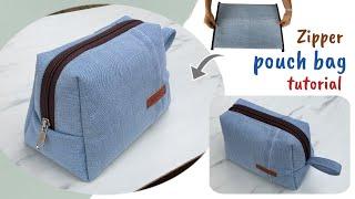 how to make denim zipper pouch  bag tutorial from old jeans, cosmetic pouch bag patterns & tutorial