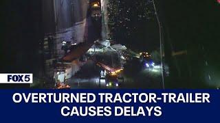 Overturned tractor-trailer causes delays in Frederick County Tuesday