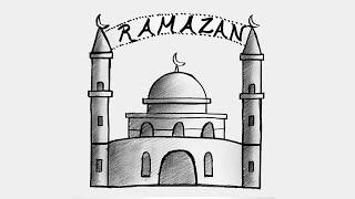 Çok Kolay Cami Çizimi - Kolay Ramazan Resmi Çizimi  Hoşgeldin Ramazan Resmi - Cami Nasıl Çizilir