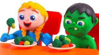 SUPERHERO BABIES EAT HEALTHY  SUPERHERO PLAY DOH CARTOONS FOR KIDS