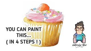 Paint This Watercolor Cupcake - IN JUST 4 STEPS !