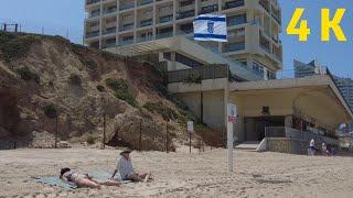 Great walk along the beach. Herzliya, beach walk along the shore Hasharon beach. 4K Beach walk.