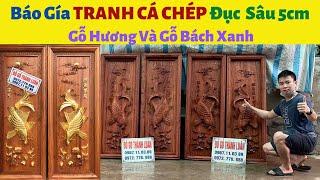 BÁO GIÁ | Tranh Cá Chép - Lý Ngư Vọng Nguyệt Gỗ Hương,Gỗ Bách Xanh Dày 7cm Siêu To