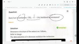 show how is carbanion is stabilized by resonance in the following