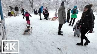 ⁴ᴷ SKOPJE Snow Walk | Walking in Central Park ️ in the Winter Snow ️