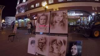 Old Arbat street - walk on the night Moscow. Moscow At Night