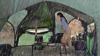 INTERESTING SPACE STATION SHAPED INFLATABLE TENT CAMPING WITH WOODSTOVE IN THE RAIN