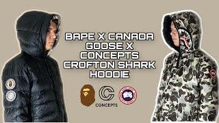 BAPE X CANADA GOOSE X CONCEPTS CROFTON SHARK HOODIE BLACK/SNOW CAMO FULL REVIEW!