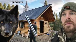 WOLVES, Wood Stove + Floor Install |EP37| Log Cabin Build on Off-Grid Homestead