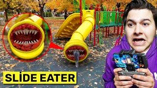 DRONE CATCHES SLIDE EATER EATING A PLAYGROUND !!! *EATS SOMEONE* (IN REAL LIFE)