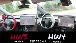 Comparing Tesla FSD 12.5.4.1 HW3/HW4 Side-by-Side