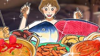 Foods in Animation, Mukbang (Tuna & street food & ramen)| COMPLETE EDITION 2 Animation mukbang ASMR