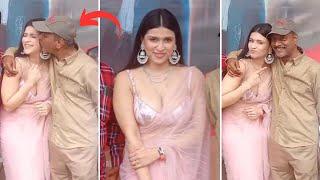 Director AS Ravi Kumar kisses Priyanka Chopra's cousin Mannara Chopra at public event