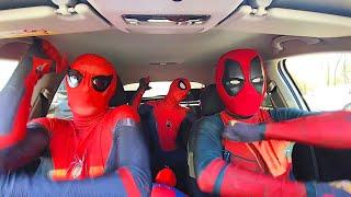 2 SPIDER-MAN 2 DEADPOOL DANCE IN THE CAR | СУПЕРГЕРОИ ТАНЦУЮТ В МАШИНЕ