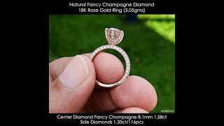 2.93ctw 8.1mm Fancy Peachy Champagne Natural Diamond 18K Rose Gold Ring Jewelry