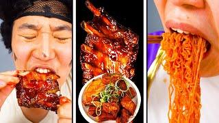 ASMR MUKBANG | spicy beef pork cutlet, spicy noodles, kimchi Korean Food eating | HUBA 후바