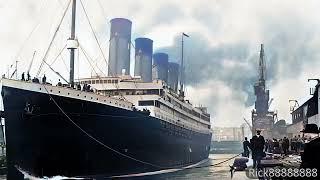 Amazing: The Titanic knocks a funnel off a tugboat when leaving Southampton harbor [A.I. generated]