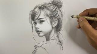 How to draw a portrait of girl using reference photo ( Graphite )