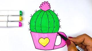 How to Draw a Cute Cactus  | Easy Cactus Drawing and Coloring for Kids | Let's Draw Together