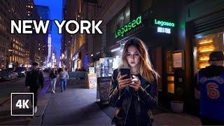 NEW YORK Night Walk - 4k Travel Walking Tour - Midtown Manhattan