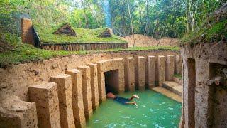 Building Underground Hut with Grass Roof and Fireplace and Kitchen Clay