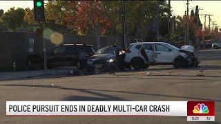 Woman killed after car chase suspect crashes into three cars in La Palma